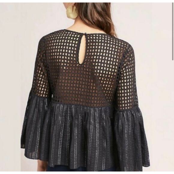 Anthropologie Maeve Alameda Black Beaded Silver Threaded Peplum Size 6 - Picture 6 of 7